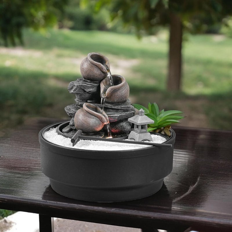 Zen Light Garden Indoor Fountain, Waterfall Jar Fountain, Colorful LED Relaxing Atmosphere Decoration, Garden White Sand, Closed Circuit Table Fountain, H21 cm - Oasis - Image 5