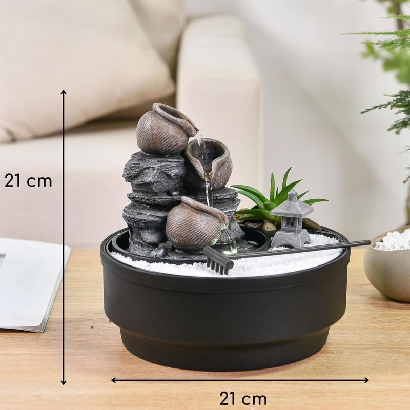 Zen Light Garden Indoor Fountain, Waterfall Jar Fountain, Colorful LED Relaxing Atmosphere Decoration, Garden White Sand, Closed Circuit Table Fountain, H21 cm - Oasis - Image 4