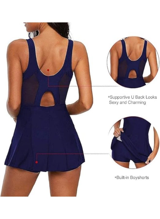 Showday Womens One Piece Swimdress Tankini Swimwear Women's Tankini Bathing Suits Two-Piece Tummy Control Swim Dress High Waist Padded Swimsuits with Boyshorts - Image 4