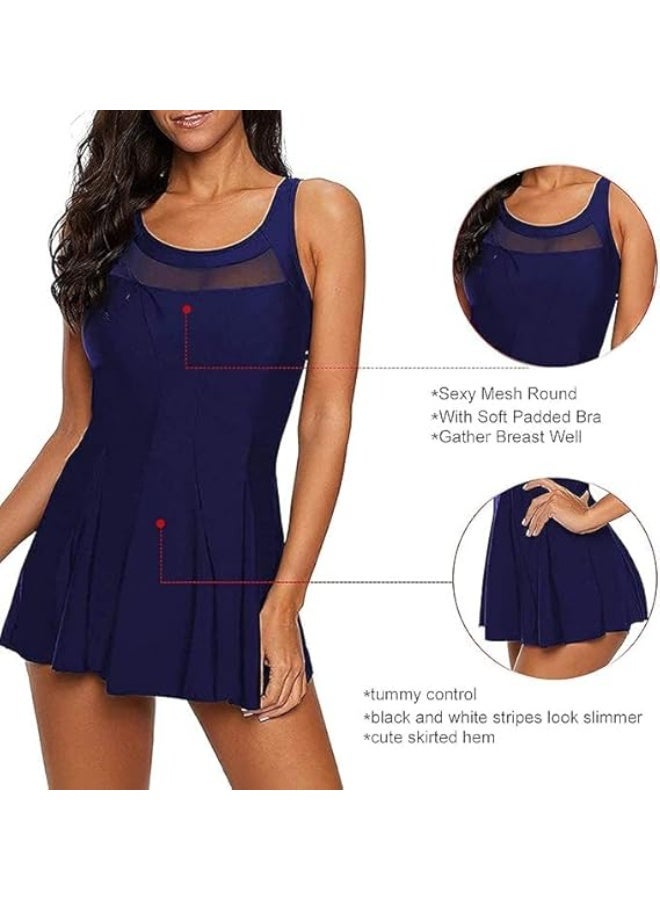 Showday Womens One Piece Swimdress Tankini Swimwear Women's Tankini Bathing Suits Two-Piece Tummy Control Swim Dress High Waist Padded Swimsuits with Boyshorts - Image 5