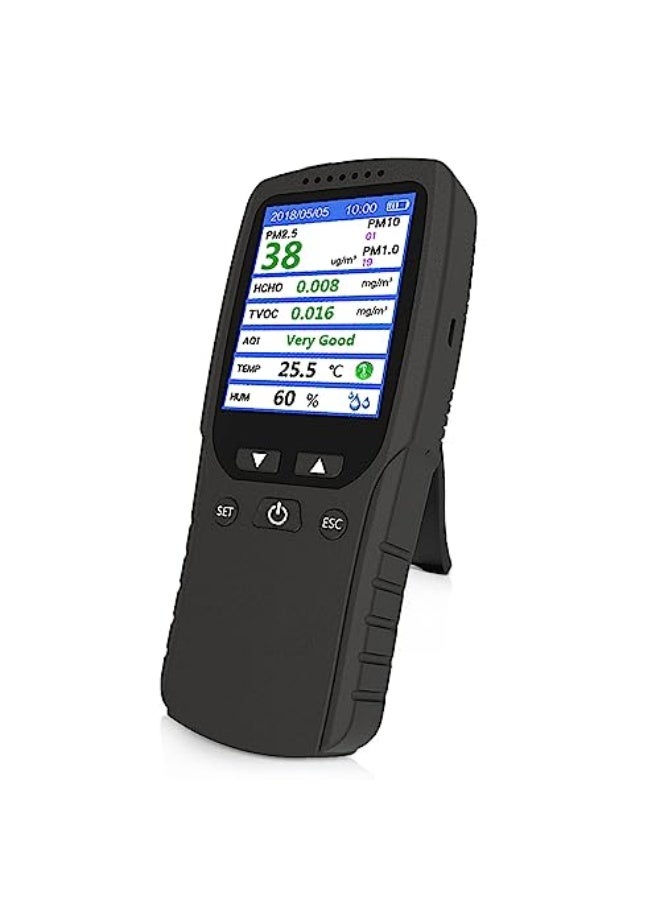 Air quality monitor, formaldehyde detector, temperature and humidity meter, pollution tester, sensor; PM2.5/PM10/PM1.0 micron dust detection, indoor TVOC volatile organic compound gas tester; e-book - Image 1