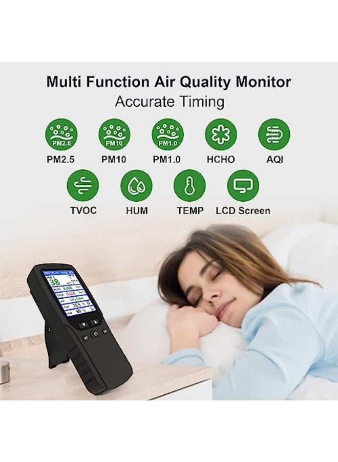 Air quality monitor, formaldehyde detector, temperature and humidity meter, pollution tester, sensor; PM2.5/PM10/PM1.0 micron dust detection, indoor TVOC volatile organic compound gas tester; e-book - Image 3