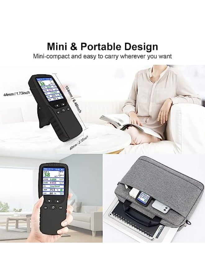 Air quality monitor, formaldehyde detector, temperature and humidity meter, pollution tester, sensor; PM2.5/PM10/PM1.0 micron dust detection, indoor TVOC volatile organic compound gas tester; e-book - Image 4