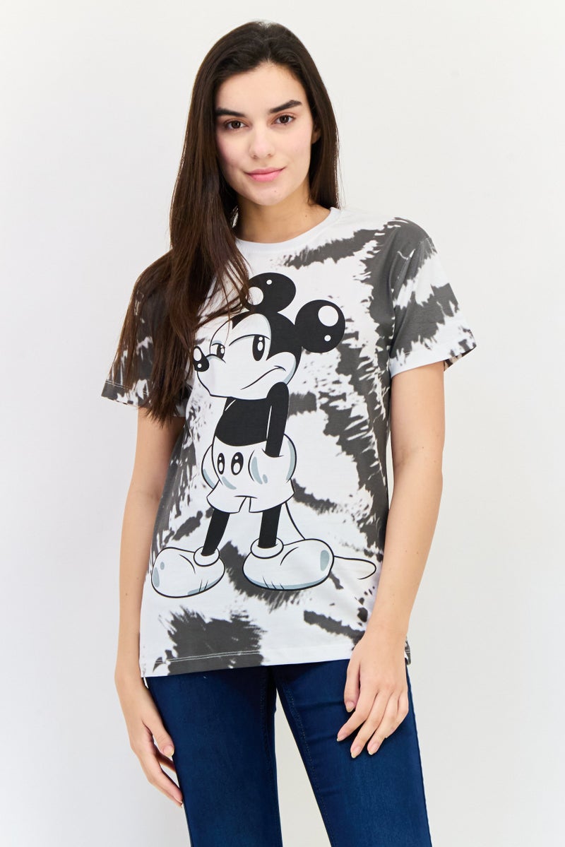 MICKEY MOUSE تي شيرت نسائي بأكمام قصيرة وياقة دائرية من ديزني × ميكي ماوس، متعدد الألوان - Image 1