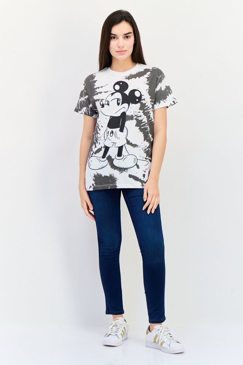 MICKEY MOUSE تي شيرت نسائي بأكمام قصيرة وياقة دائرية من ديزني × ميكي ماوس، متعدد الألوان - Image 4