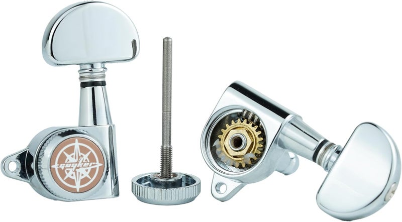 guyker 6Pcs Guitar Locking Tuners (3L + 3R Handed) – 1:21 Lock String Tuning Key Pegs Machine Heads with Half-Circle Handle Replacement for LP SG Style Electric, Folk or Acoustic Guitars – Chrome - Image 4