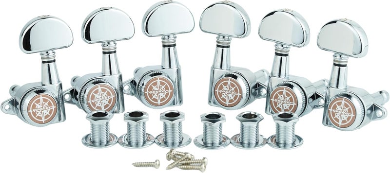 guyker 6Pcs Guitar Locking Tuners (3L + 3R Handed) – 1:21 Lock String Tuning Key Pegs Machine Heads with Half-Circle Handle Replacement for LP SG Style Electric, Folk or Acoustic Guitars – Chrome - Image 1