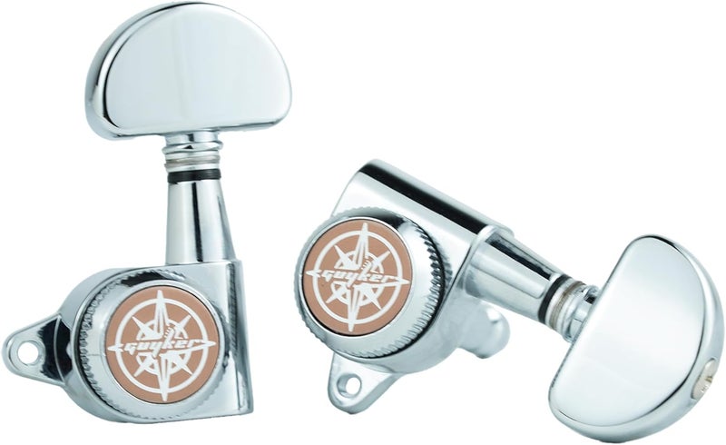 guyker 6Pcs Guitar Locking Tuners (3L + 3R Handed) – 1:21 Lock String Tuning Key Pegs Machine Heads with Half-Circle Handle Replacement for LP SG Style Electric, Folk or Acoustic Guitars – Chrome - Image 3