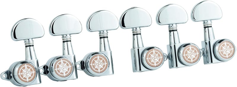 guyker 6Pcs Guitar Locking Tuners (3L + 3R Handed) – 1:21 Lock String Tuning Key Pegs Machine Heads with Half-Circle Handle Replacement for LP SG Style Electric, Folk or Acoustic Guitars – Chrome - Image 2