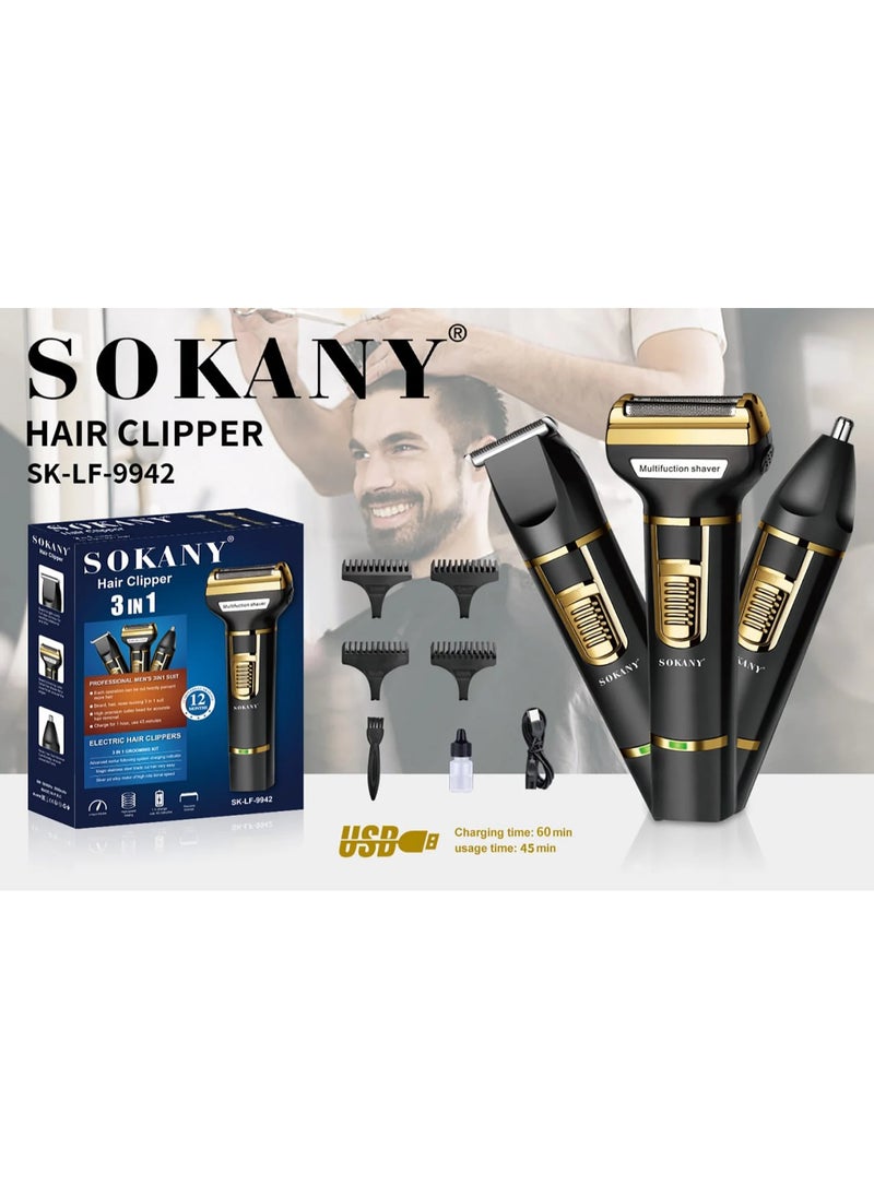 sokany Sokany SK-LF-9942 3 in 1 Hair Shaving and Smoothing and Nose 4 Combs 1,2,3,4 ml  - Image 2