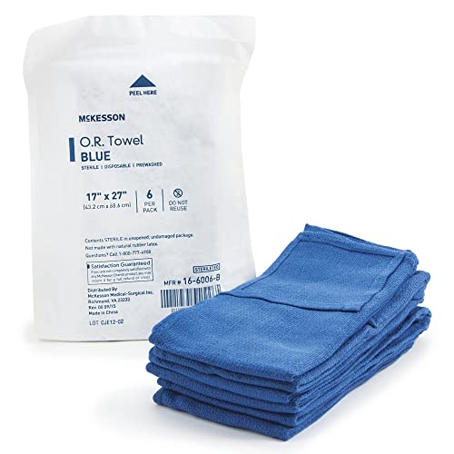 McKesson Operating Room Towels Sterile Disposable PreWashed Blue 17 in x 27 in 6 Towels 1 Pack