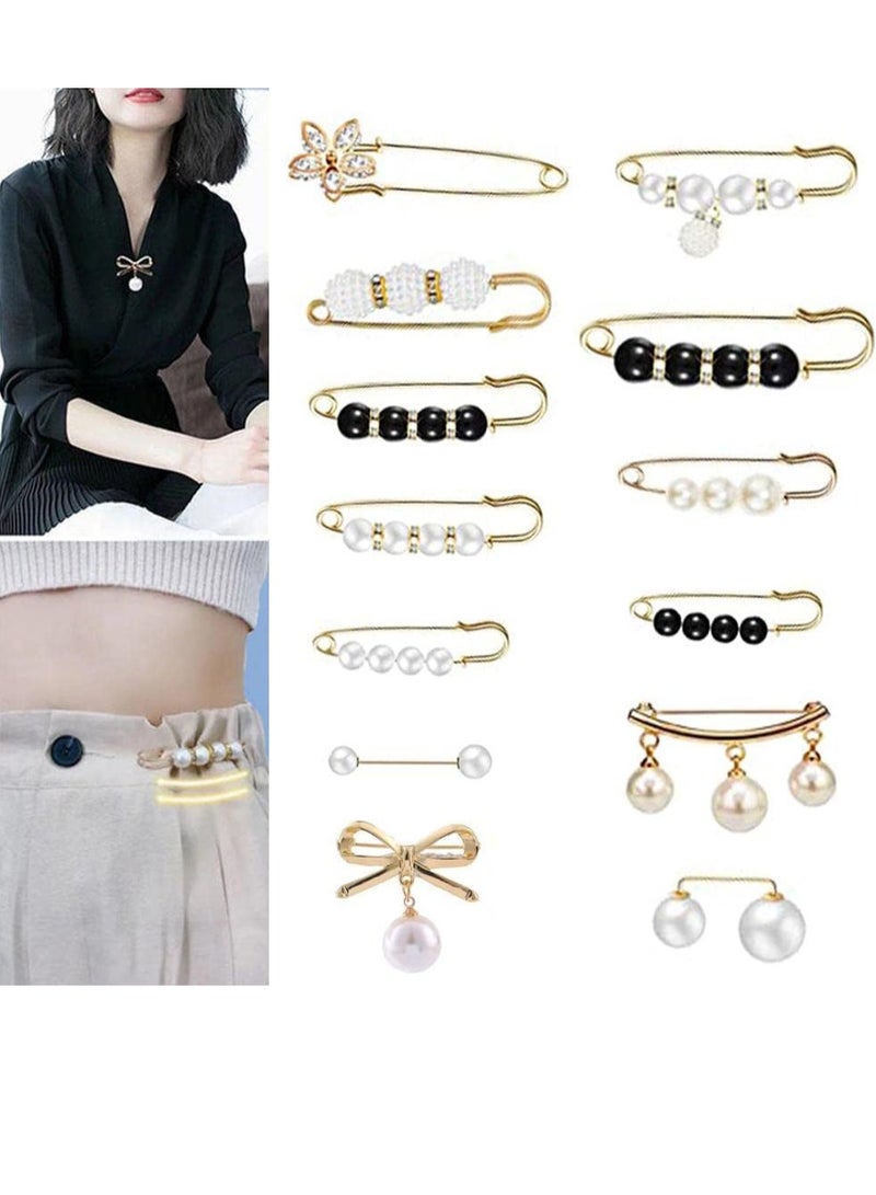 13 Pcs Pearl Brooch Pins,Fashion Sweater Shawl Clips Muslim Scarf Hijab Pins,Faux Pearl Collar Waist Pants Safety Pin for Women Girls,Neckline Pins Clothing Dresses Decoration Accessories  - Image 1