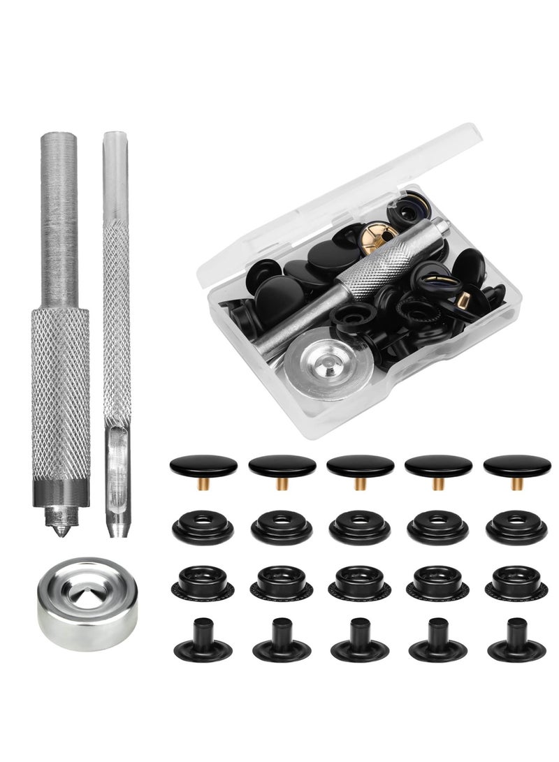 Excefore 43Pcs Snap Fasteners Kit, Metal Snap Buttons Kit, Suitable for Clothing, Leather, Jeans, Jackets, Bracelets, Bags (Black) - Image 1