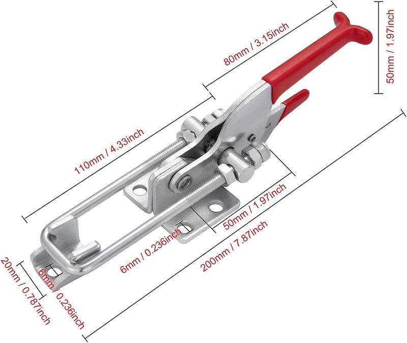 Accessbuy Self-Lock Large Toggle Latch, 2000Lbs Holding Capacity, Adjustable U-Bolt Heavy Duty Toggle Latch Clamp for Machine,Smoker lid,Tire Carrier and More (7.87 inch) - Image 2