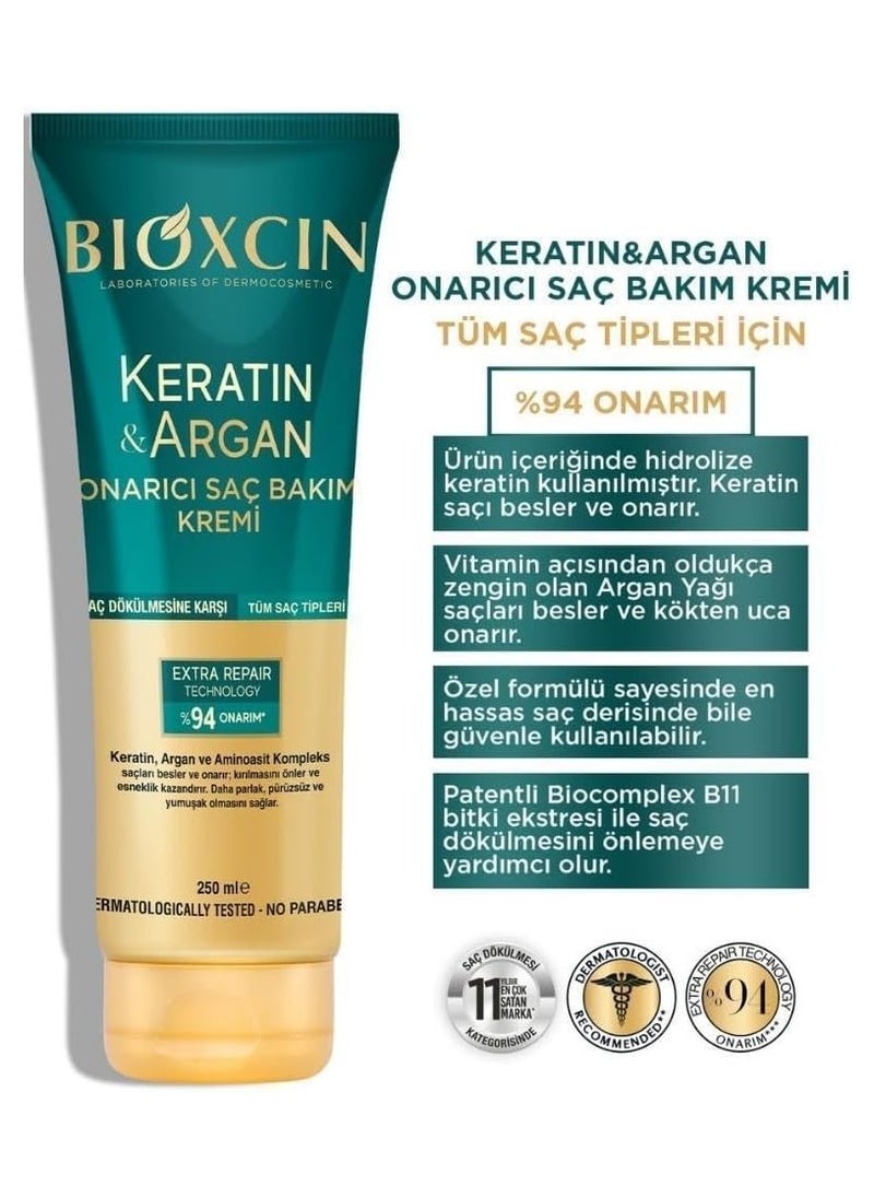 BIOXCIN - Keratin Argan Repair Hair Care Cream 250 ml for Worn and Damaged Hair - Image 1