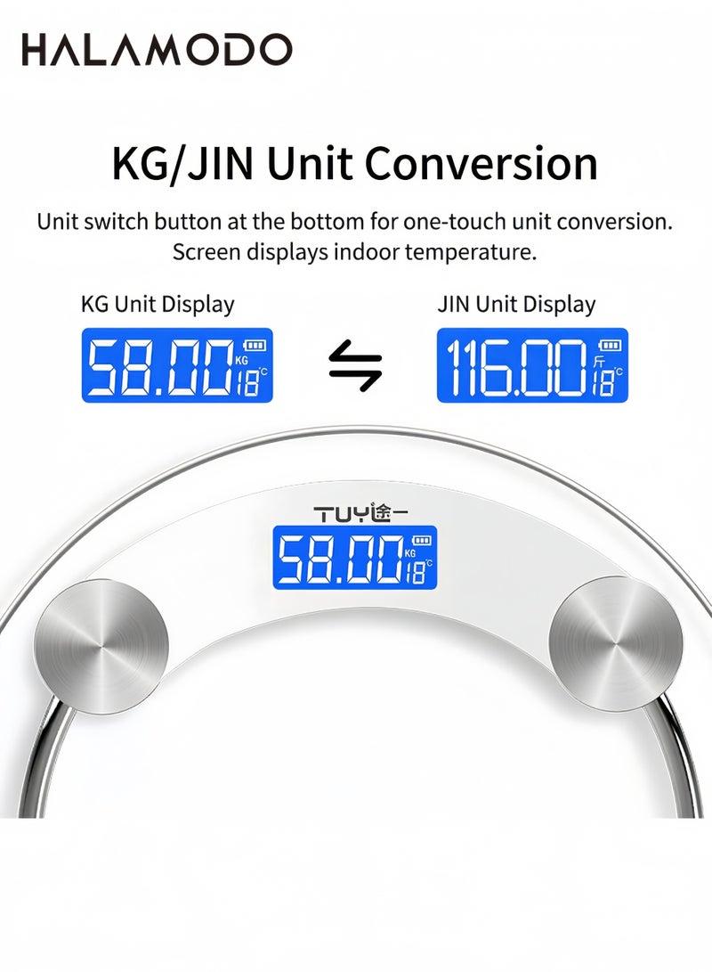 Halamodo Digital Body Weight Scale, Round Glass Bathroom Scale with LCD Display, High Precision Electronic Weighing Scale for Home Use, Max 180kg, Auto On/Off, Slim Design for Bathroom, Bedroom, Gym, Accurate Body Weight Measurement Tool for Adults - Image 2