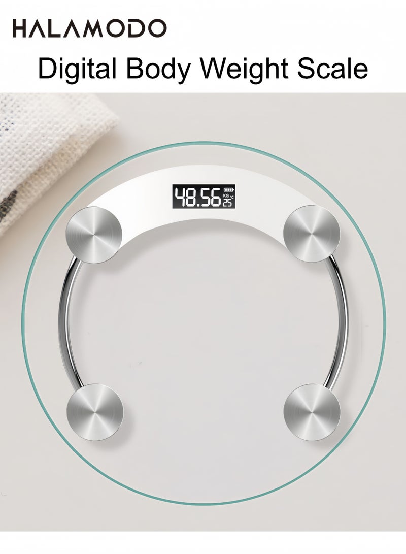 Halamodo Digital Body Weight Scale, Round Glass Bathroom Scale with LCD Display, High Precision Electronic Weighing Scale for Home Use, Max 180kg, Auto On/Off, Slim Design for Bathroom, Bedroom, Gym, Accurate Body Weight Measurement Tool for Adults - Image 1