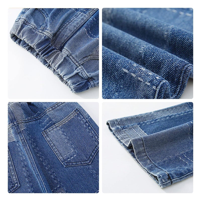 Rolanko Girls Baggy Jeans Elastic Wide Leg Stretch Denim Pants Loose Kids Clothes (Blue Patchw, 6-7,Big Kid) - Image 3