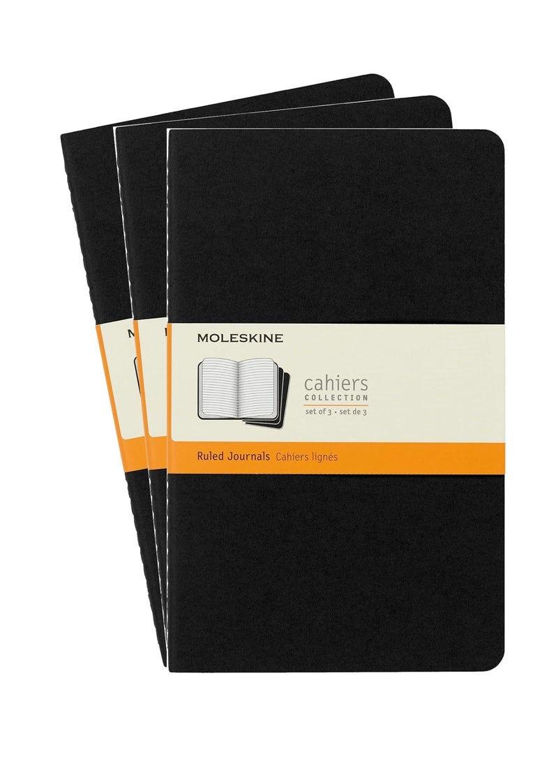 MOLESKINE 3-Piece Large Cahier Journal Notebooks Ruled 13x21cm Size Black - Image 1