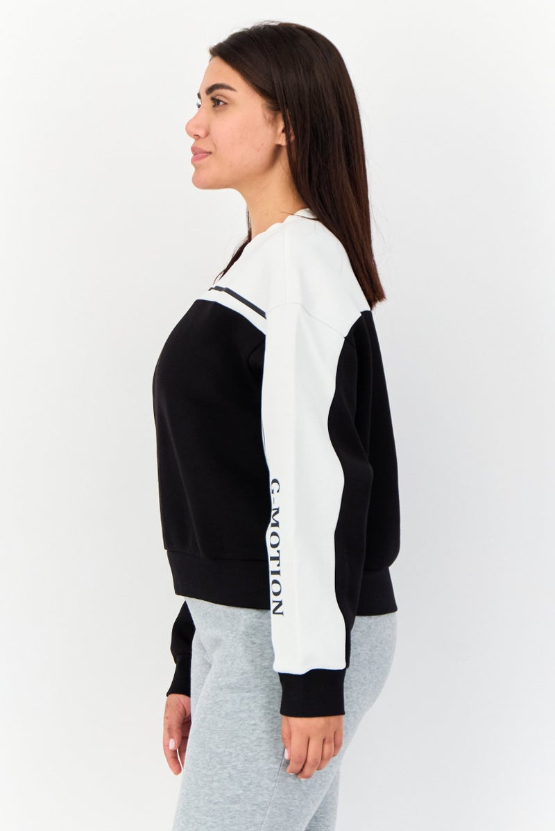 GIORDANO Women Round Neck G-Motion Long Sleeves Sweatshirt, Black/White  - Image 4