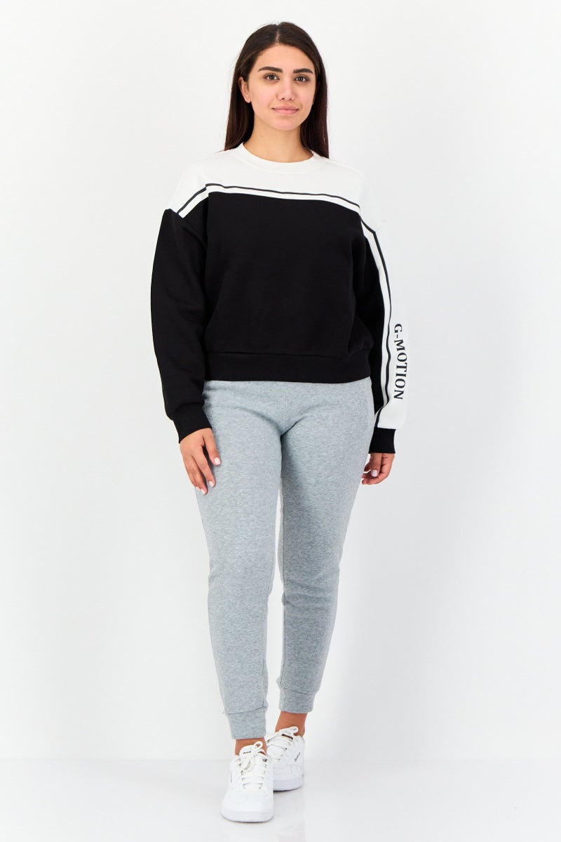 GIORDANO Women Round Neck G-Motion Long Sleeves Sweatshirt, Black/White  - Image 3