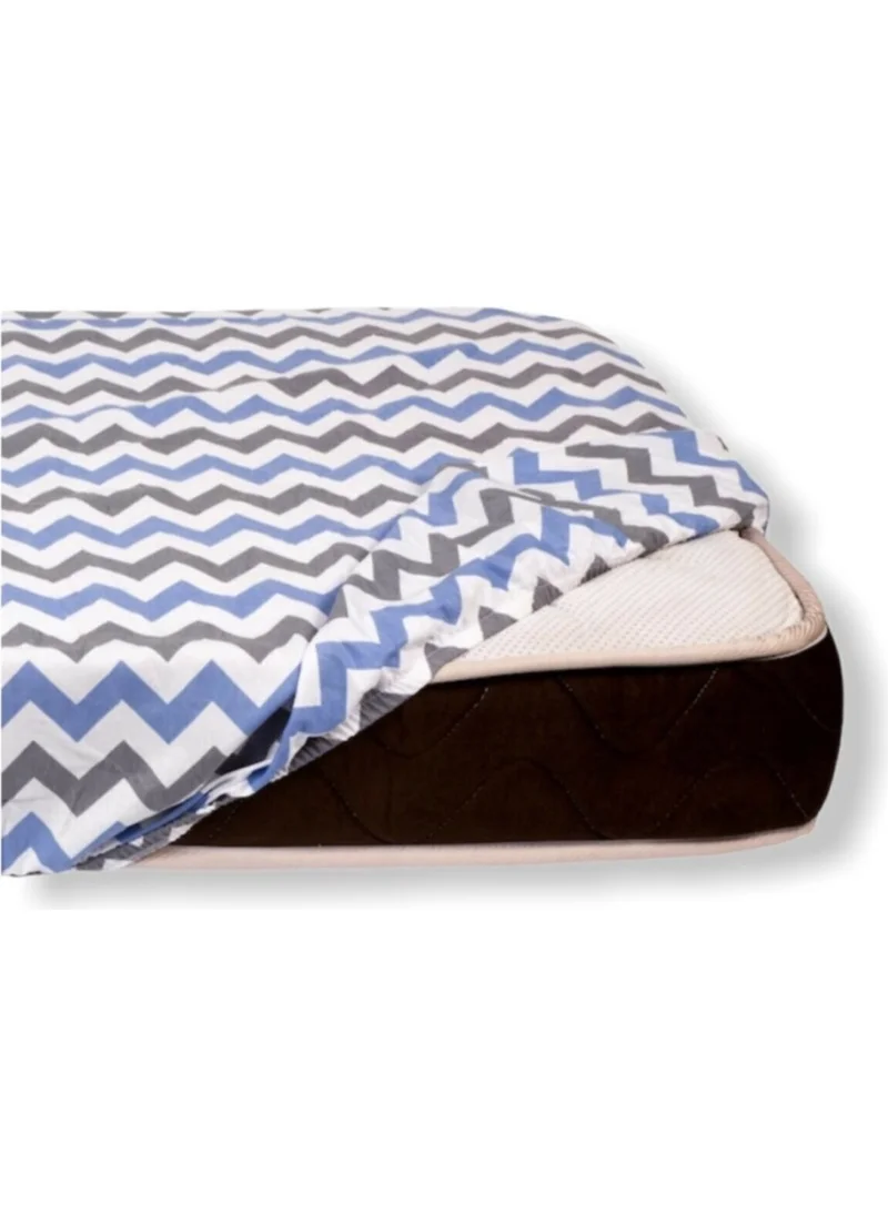 Bebek Özel Baby Special Cotton Baby and Kids Elastic Bed Sheet Blue Zigzag 100X160