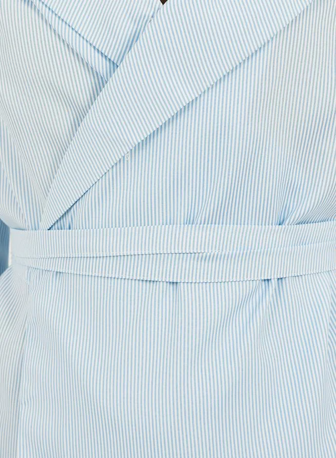Styli Striped Notch Lapel Wrap Top with Tie Detail