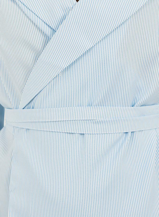 Styli Striped Notch Lapel Wrap Top with Tie Detail - Image 3