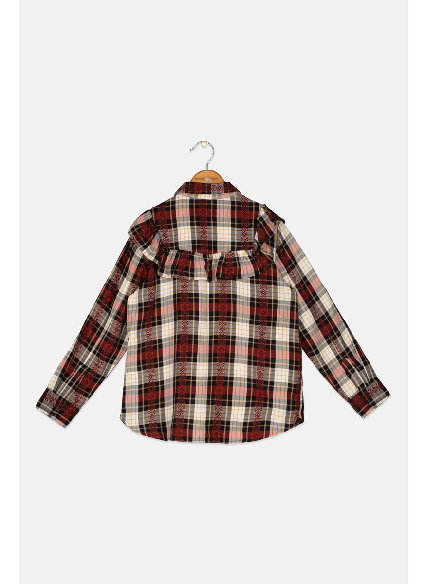 Pepe Jeans Kids Girl Plaid Long Sleeves Blouse, Maroon  - Image 2