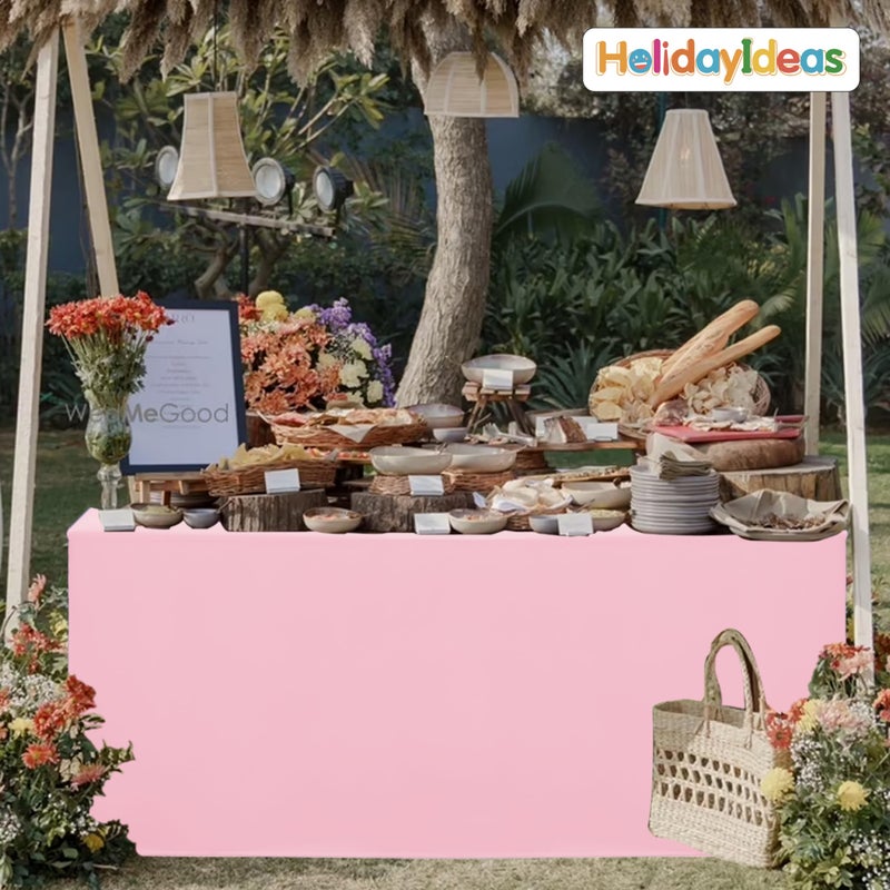 HolidayIdeas Open Back Fitted Tableclothss for 6 Foot Rectangle Table, Wrinkle Resistant Washable Table Covers 72x30 Inch for Craft Fairs, Banquets, Trade Show Display, Pink,4 Pcs - Image 2