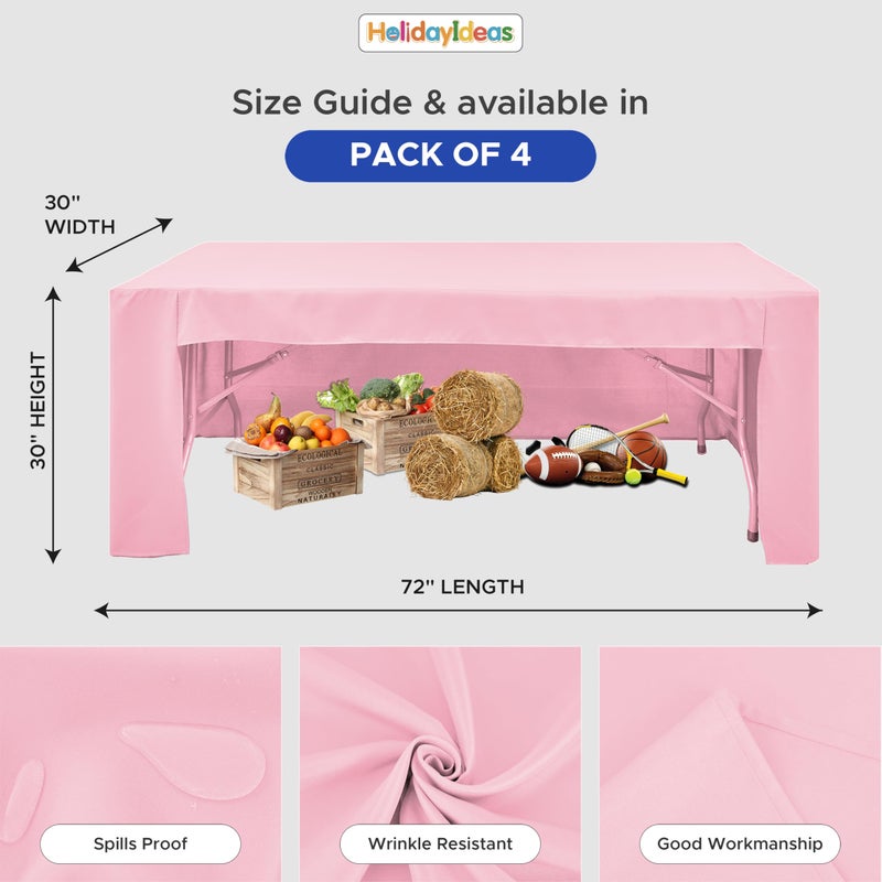 HolidayIdeas Open Back Fitted Tableclothss for 6 Foot Rectangle Table, Wrinkle Resistant Washable Table Covers 72x30 Inch for Craft Fairs, Banquets, Trade Show Display, Pink,4 Pcs - Image 5