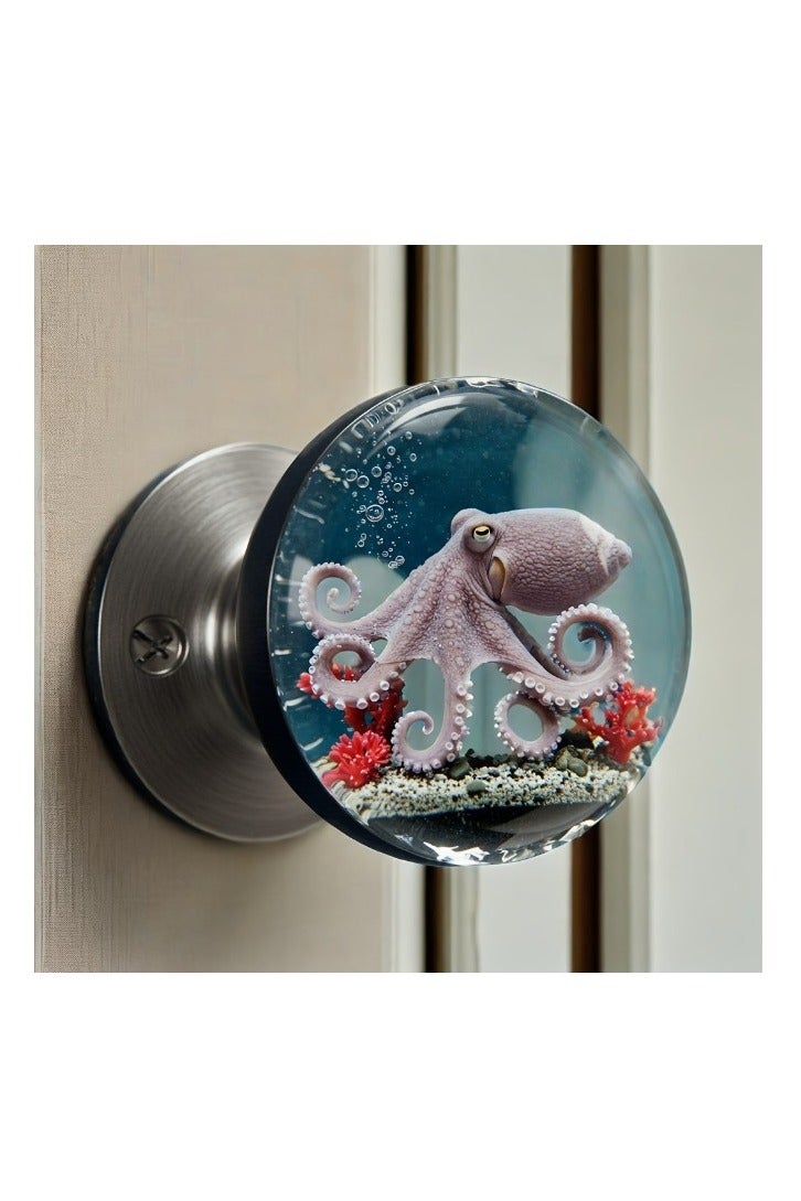 Decorative resin door handle with realistic octopus pattern - crystal clear handmade artwork, round design fits standard doors, durable and unique home decor, door hanging, enhances porch effect, fine workmanship, intricate craftsmanship