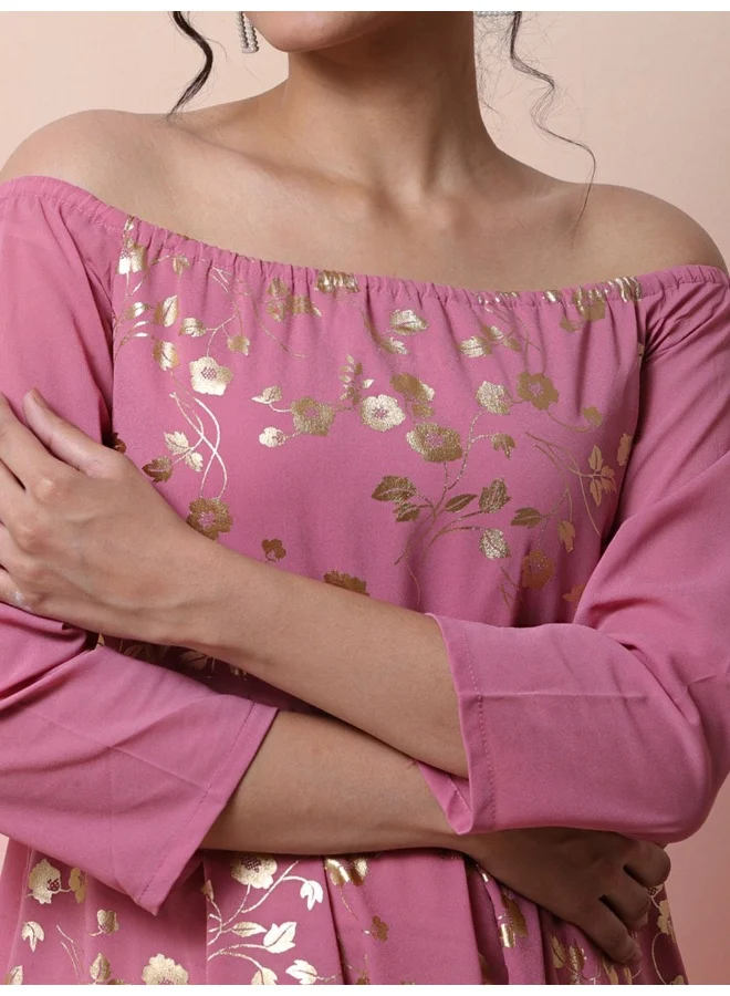AKS Rose Gold Off Shoulder Anarkali Kurta