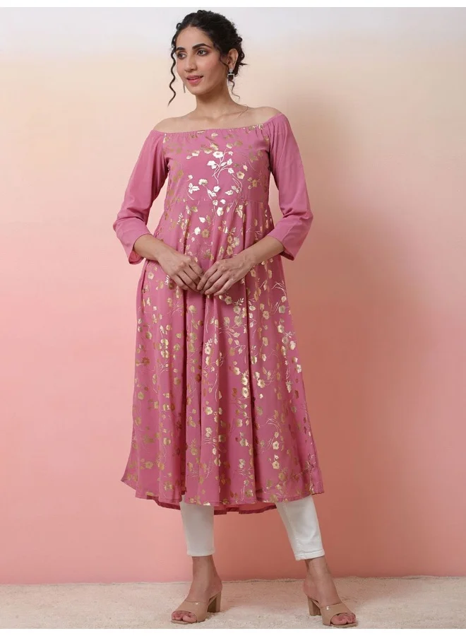 AKS Rose Gold Off Shoulder Anarkali Kurta