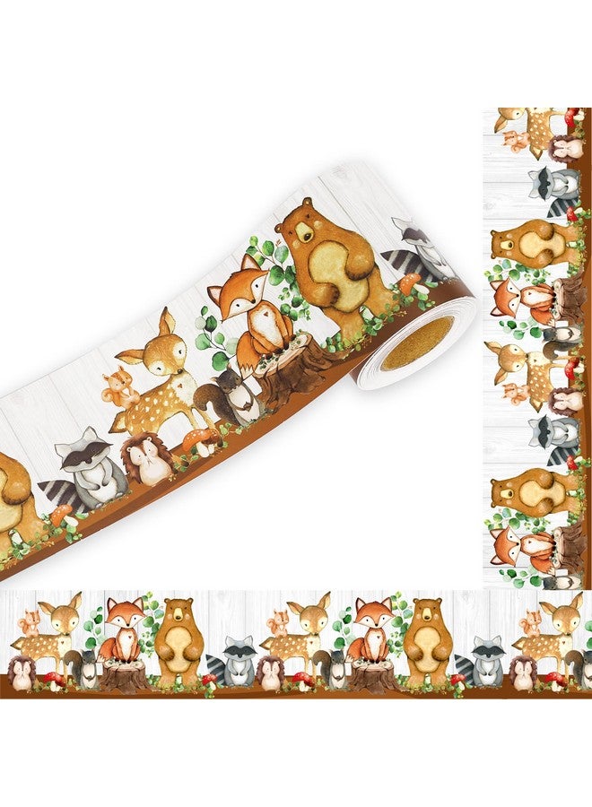 وولاين حدود لوحة إعلانات بمقاس 32.8 قدم، لوحات إعلانات مقطوعة بالقالب، حيوانات الغابة، خطوط لوحة إعلانات لطيفة بموضوع الغابة، حواف لوحة إعلانات ملفوفة للمدرسة والفصول الدراسية والمكتب وديكور السبورة - Image 1