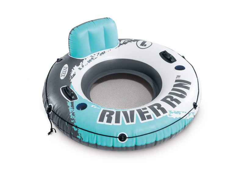 INTEX 56825EP River Run 1 Inflatable Floating Lounge: Comfortable Backrest – Built-in Cup Holders – Durable Grab Handles – All Around Grab Rope – 220lb Weight Capacity – Color May Vary - Image 1