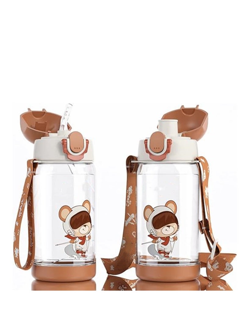 SYOSI Kids Water Bottle with Straw, BPA Free, Flip Nozzle, Child Water bottle with Two Lids, Carry Loop Lightweight, Leak-Proof, 500ml Drinking Bottle, Kid School Girls Boys Sports Bottles, 1 Pcs - Image 1