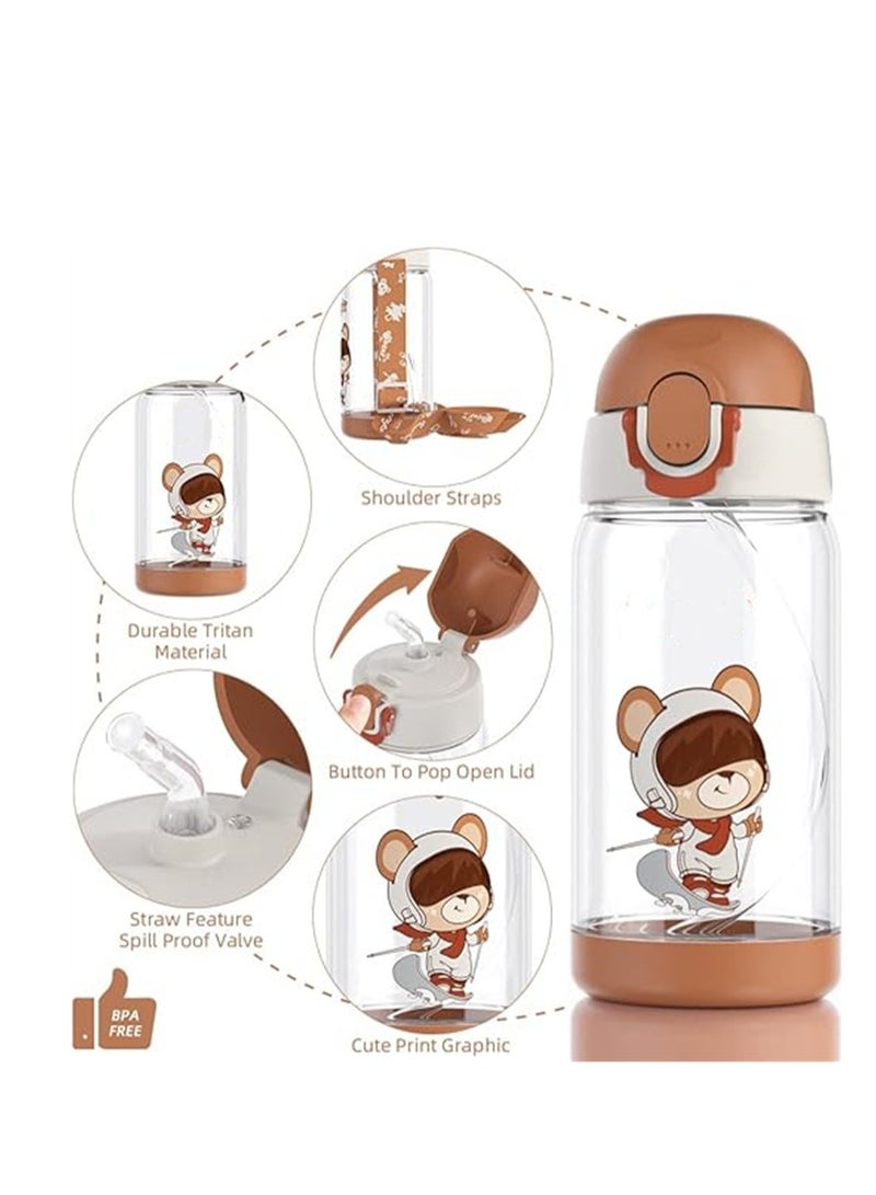 SYOSI Kids Water Bottle with Straw, BPA Free, Flip Nozzle, Child Water bottle with Two Lids, Carry Loop Lightweight, Leak-Proof, 500ml Drinking Bottle, Kid School Girls Boys Sports Bottles, 1 Pcs - Image 3