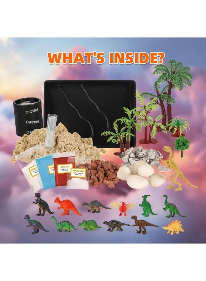 Twisoo DIY Dinosaur Habitat Kit for Kids, STEM Educational Science Toy with Volcano Eruption, Dinosaur World Sensory Sand Play Set, Montessori Learning Activity Kit with Dinosaur Figures, Creative Craft Toy, Birthday Gift for Boys & Girls Age 8+ - Image 3