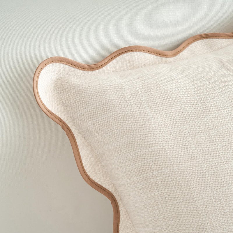 Mayler Yee Scalloped Throw Pillow Covers Set of 2 for Living Room  Soft Cotton & Cozy Linen  Boho Sytle Decorative Home (Beige & Khaki  20x20 Inch) - Image 5