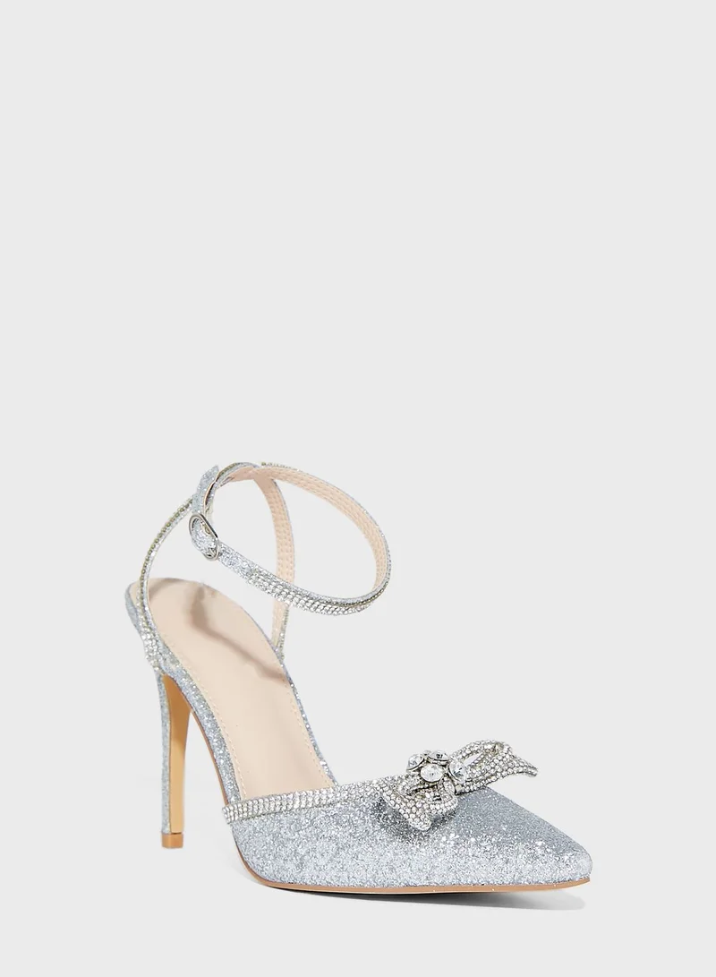 Truffle Shimmery Bow Heel Shoes