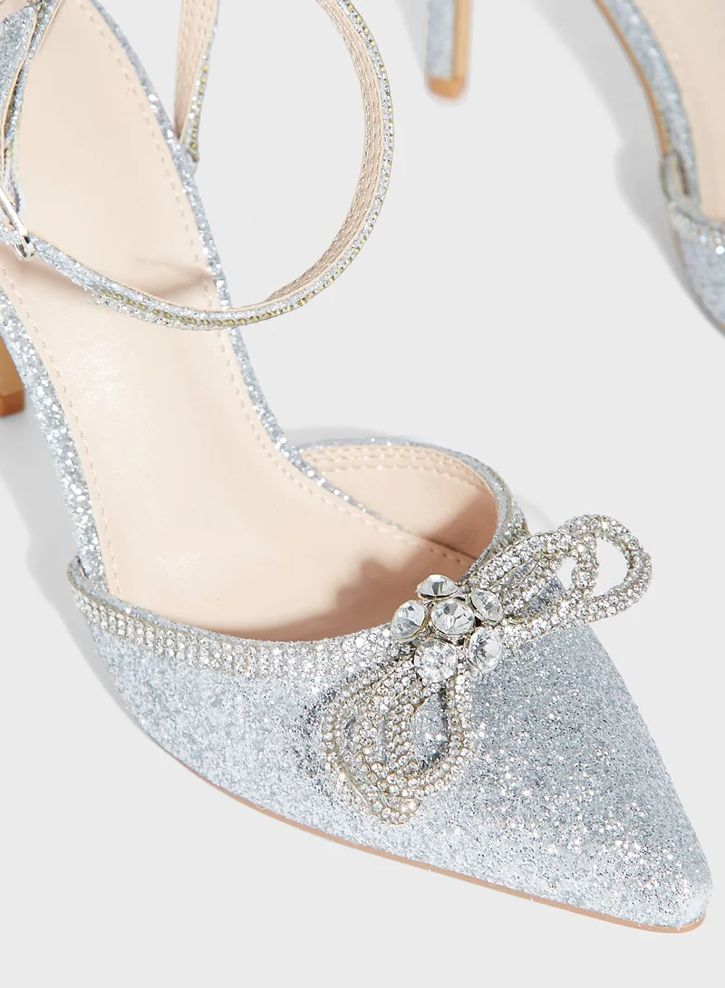 Truffle Shimmery Bow Heel Shoes