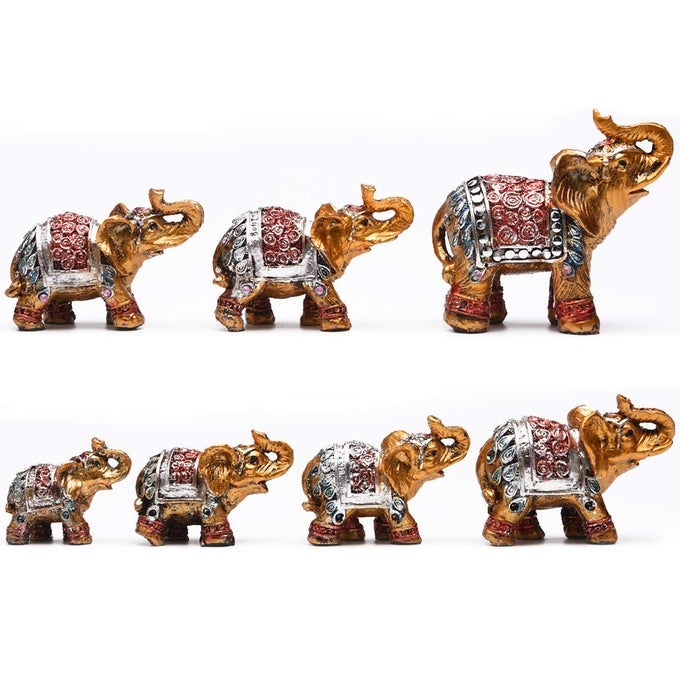 RESIN ELEPHANTS FAMILY SEVEN GOLDEN STATUE ANIMAL FIGURINE HOME OFFICE FENG SHUI DECOR COLLECTION GIFT TQZDPT13