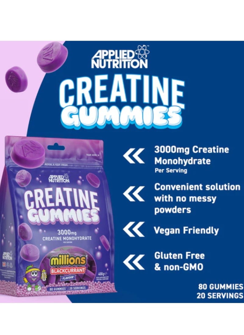 Applied Nutrition - Creatine Gummies, Millions Blackcurant, 80 Gummies (400 Grams) 3000mg Creatine Monohydrate Per Serving - Image 1