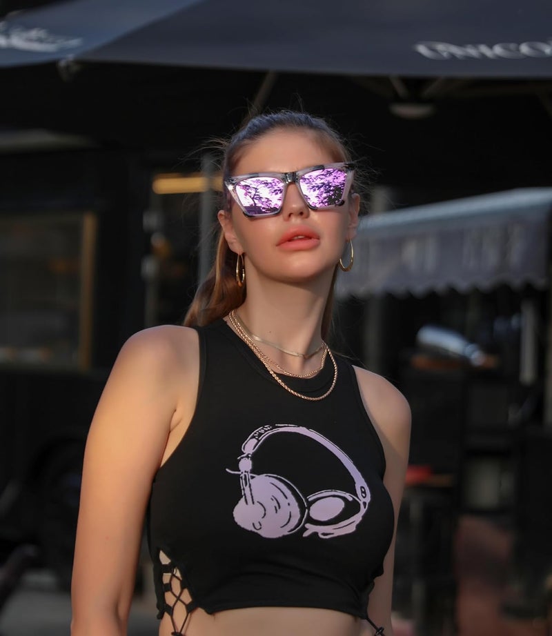 فيسيدي فيزيضي نظارات شمسية نسائية عصرية كلاسيكية مربعة الشكل بعيون القط مقاس كبير B2473 - Image 2