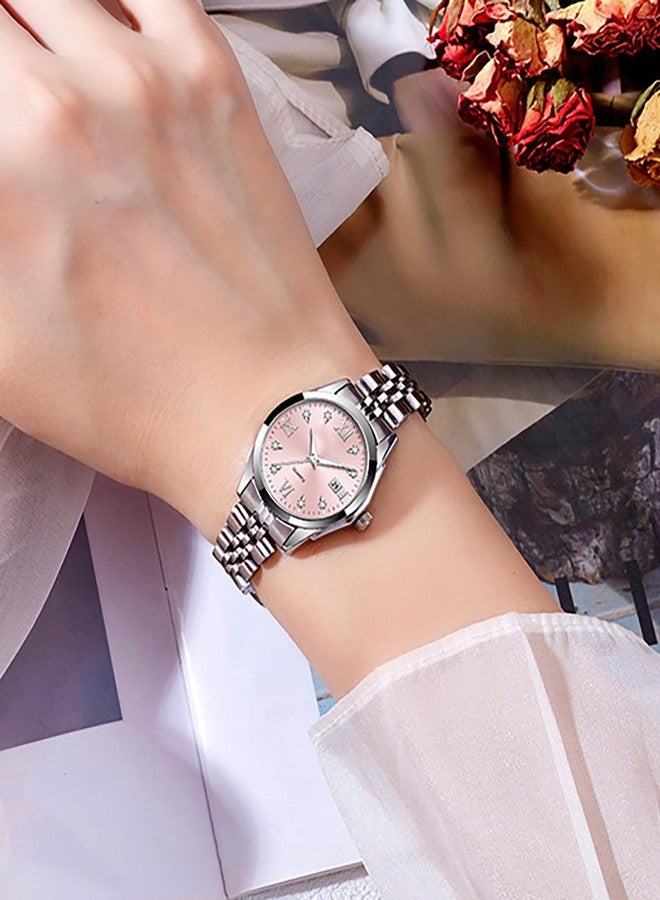 BESTKANG Women's Bracelet Watch Stainless Steel Quartz Watch Luminous Waterproof Watch Business Watches for Women (Pink) - Image 2