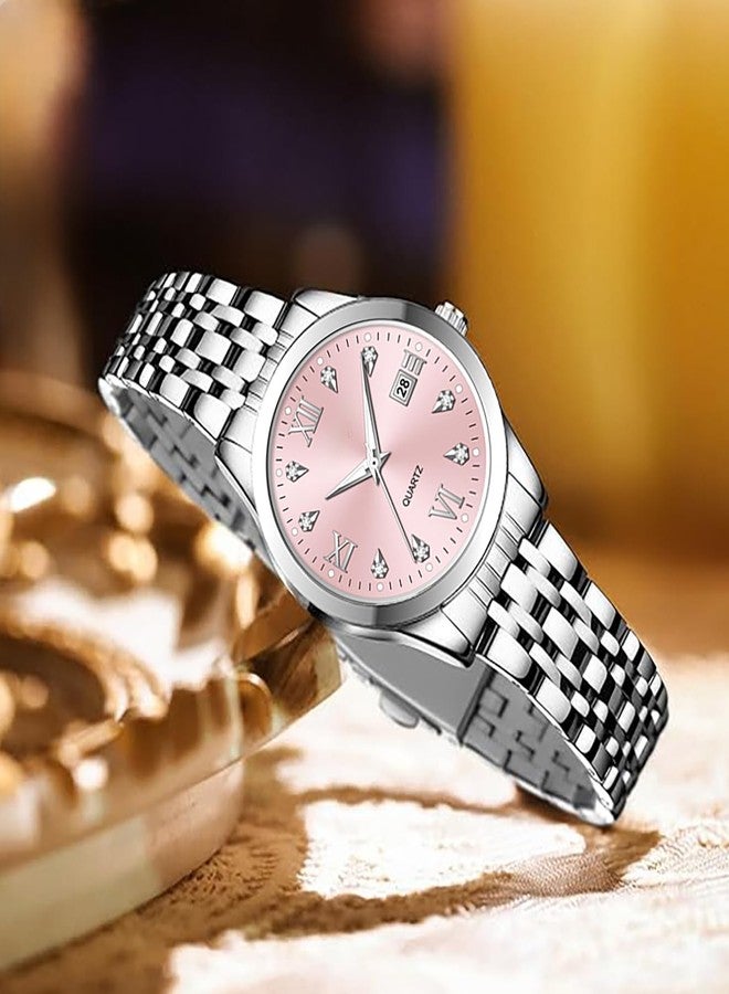 BESTKANG Women's Bracelet Watch Stainless Steel Quartz Watch Luminous Waterproof Watch Business Watches for Women (Pink) - Image 3