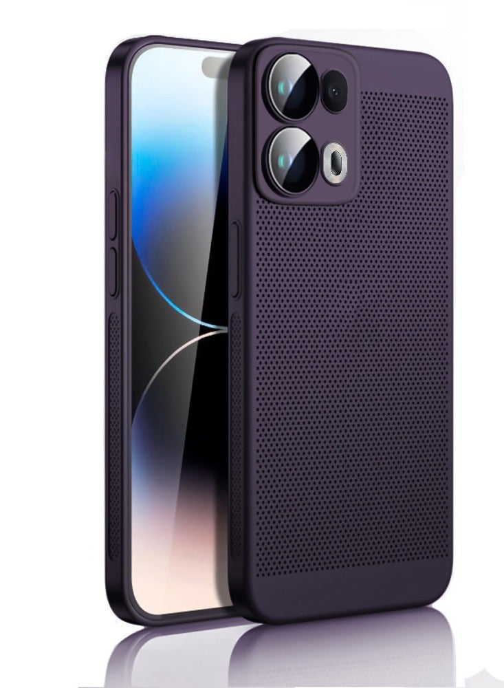 Heat Dissipation Case with Built in Camera Lens Protector Slim Fit Breathable Cooling Anti Fingerprint Hard PC Back Shockproof Cover For Oppo Reno 13 Pro (Purple)