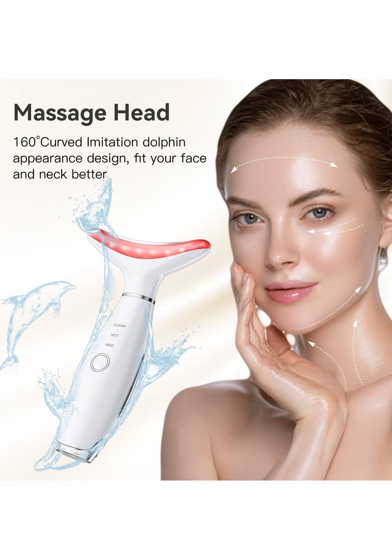 إسكدنيا مدلك للوجه، 7 ألوان علاج بالضوء الأحمر للوجه والرقبة للتجاعيد والذقن المزدوجة، مدلك للوجه بالاهتزاز مع حراري أبيض - Image 4