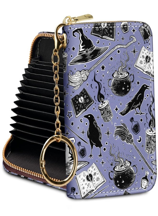 Yonlevres Goth Magic Credit Card Holder Wallet Women, Small RFID Card Holder Wallet for Women with Keychain Zipper, Halloween Leather Mini RFID Blocking Wallets Card Case Accordion Gift - Image 1